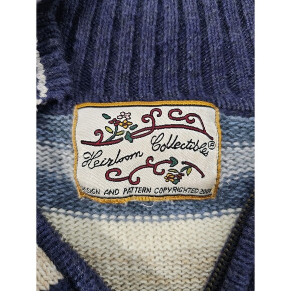 Heirloom Collectibles Sweater Full Zip Knight Ramie Cotton Size M Blue Stripe - Picture 7 of 10